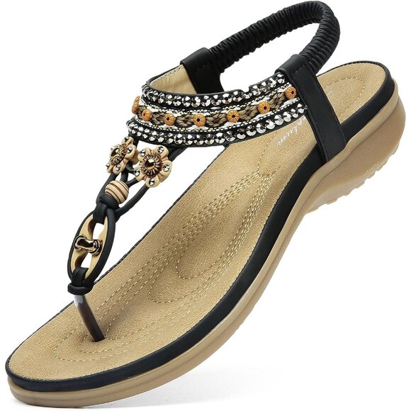 👑Women's Black Open Toe Elegant Walking Bohemian Elastic Slingback Sandal